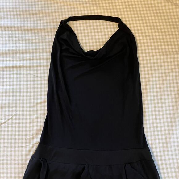 Black ruffle drop waist backless dress with halter cowl top, whimsigoth fairy - Picture 3 of 7